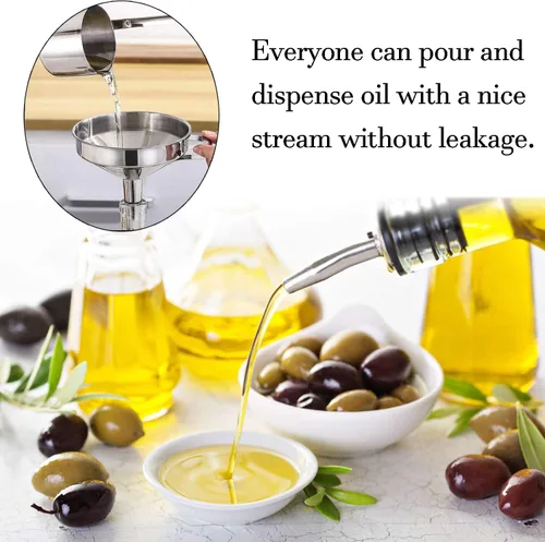 Miniatura 5 de LanMa Boquilla para botella de acero inoxidable para verter licor, vinagre, jarabe o aceites con embudos de acero inoxidable (2 unidades)