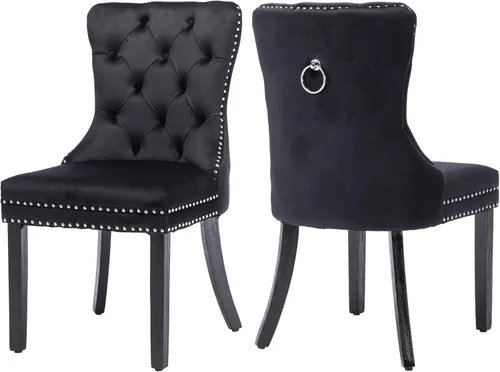 Miniatura 20 de Juego de 2 Sillas de Comedor, Sillas de Terciopelo Acolchado con Patas Modernas de Acero Inoxidable, Ribete de Remaches con Anilla Metálica