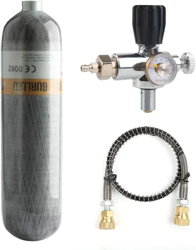 Tanque de aire de fibra de carbono, 30 pies cúbicos / 4500 PSI, aprobado por la CE, sistema de aire comprimido PCP Paintball con válvula reguladora