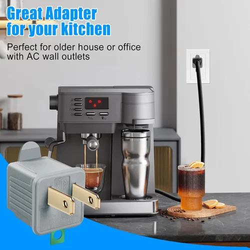 Miniatura 5 de TENINYU Adaptador con tierra de 3 puntas a 2 puntas - Convertidor de toma de 3 puntas a 2 puntas para cable eléctrico, hogar, talleres, industrial