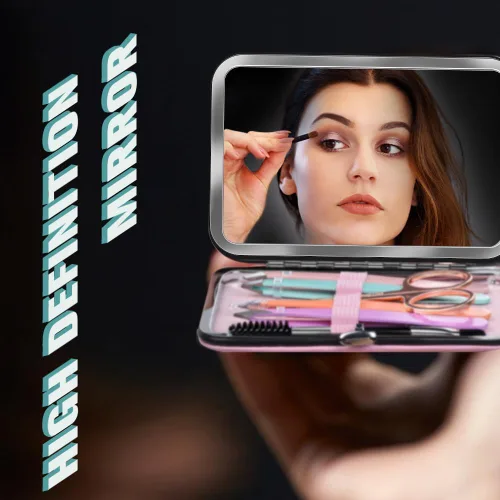 Miniatura 4 de TsMADDTs Pinzas para cabello facial para mujer, juego de pinzas de precisión con estuche de viaje, acero inoxidable con tijera, espejo