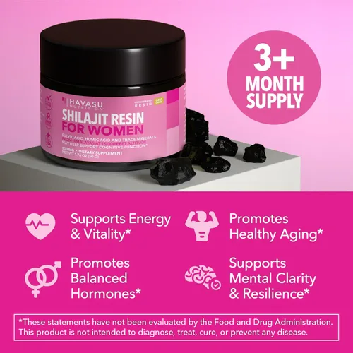 Miniatura 3 de Himalayan Shilajit para mujeres con ácido fúlvico, ácido húmico y más de 80 oligominerales – 500 mg de resina Shilajit de grado dorado de 16.000