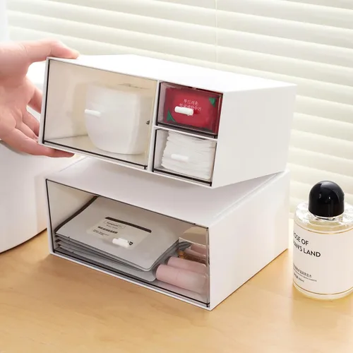Miniatura 6 de MILULUGO Organizador de escritorio con 4 cajones, organizador de maquillaje, caja de almacenamiento de escritorio, caja de almacenamiento