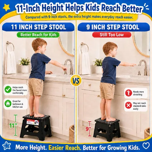 Miniatura 3 de ACSTEP Taburete plegable para adultos de 11 pulgadas de altura, taburete de plástico ligero plegable con capacidad de hasta 300 lbs, taburete Negro