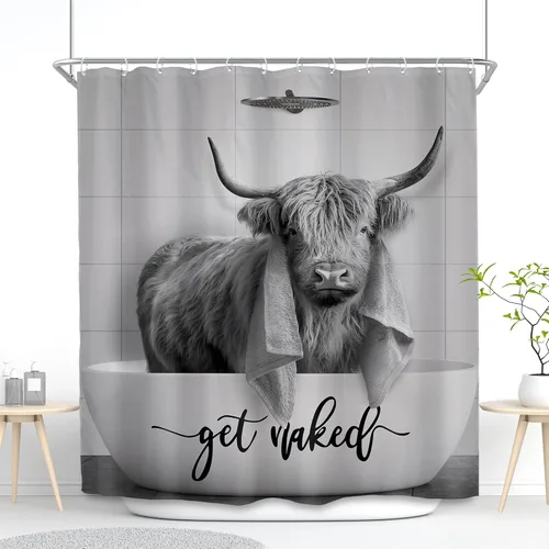 SVBright - Cortina de ducha con vaca de las tierras altas, 72 pulgadas de ancho x 72 pulgadas de largo, estilo vintage, occidental, para baño, toro,
