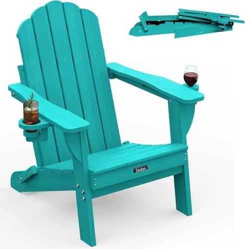 Miniatura 51 de Silla Adirondack plegable, silla Adirondack de HDPE con 2 soportes para tazas, sillas para fogatas al aire libre de fácil montaje para patio