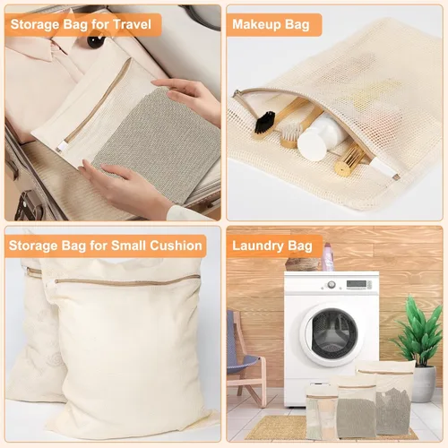 Miniatura 6 de Bolsa de 6 piezas, bolsa de lavandería de malla de algodón duradera, cremallera resistente, malla transpirable, exquisita bolsa de lavandería