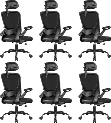 Miniatura 18 de BESTFAIR Silla de oficina ergonómica, sillas de oficina de malla transpirable con soporte lumbar ajustable, brazos abatibles, silla de escritorio