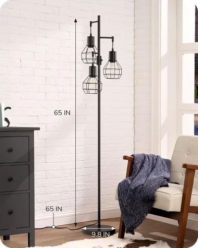 Miniatura 6 de EDISHINE Lámpara de Pie Regulable Estilo Granja, Lámpara de Pie Industrial para Sala de Estar, 3 Bombillas LED Edison Incluidas, Lámpara de Lectura