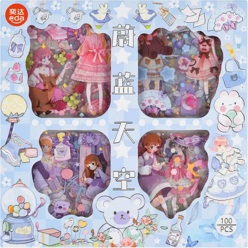Miniatura 9 de 100 hojas de pegatinas decorativas de PET, lindo juego de pegatinas resistentes al agua para álbum de recortes, diario, planificador de bullet