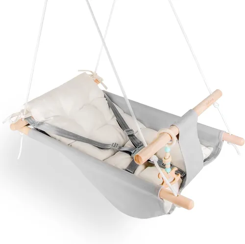 Miniatura 11 de Columpio para bebé interior y exterior, columpio de hamaca de lona para bebé a niño pequeño con un asiento cómodo, juguete de madera tipo macarrón