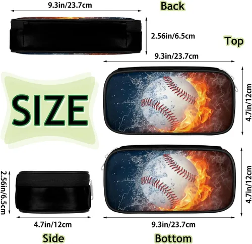 Miniatura 3 de Estuche de cuero blanco de béisbol 3D para lápices, organizador de papelería de gran capacidad, bolsa para lápices con agua y fuego para niños