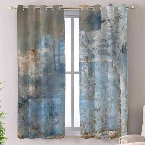 Miniatura 38 de Shrahala Beige and Orange Abstract Art Brushstrokes Blackout Curtain Tiers, Abstract Oil Paint Kitchen Valance Light Blocking Tier Drapes with Rod