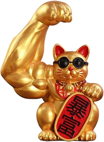 Fenteer Muscle Arm Lucky Fortune Cat Figurine Esculturas Cabeza de apertura vigorosa Tienda de regalos Esculturas Fortuna Riqueza Acogedora Gato