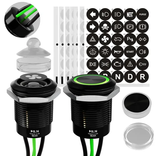 Miniatura 15 de 2-Pack 19mm Botón de presión de cierre LED azul, interruptor de botón marino a prueba de agua IP67 de 12V-24V y voltaje amplio de 20A con 180