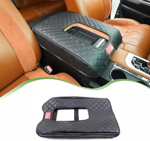 Funda de Reposabrazos para Consola Central de Coche, Compatible con Toyota Tundra 2007-2021, Funda de Reposabrazos de Cuero Impermeable, Cojín Negro