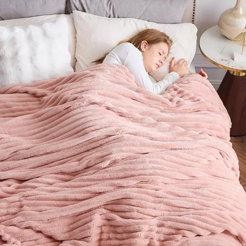 Miniatura 101 de NEWCOSPLAY Manta de Tiro Súper Suave Aqua Franela Sedosa Premium Forro Polar Jacquard Acanalado 3D Ligero Manta de Cama Uso en Todas las Estaciones