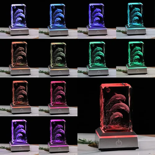 Miniatura 3 de Regalos de delfines de cristal grabados con láser 3D de Qianwei para mujeres y hombres, figuras de vidrio de delfines para decoración de habitación