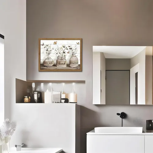 Miniatura 8 de Decoración de Pared de Baño de Granja, Lienzo de Algodón Rústico Enmarcado, Pintura de Decoración de Pared, Carteles Modernos de Arte de País