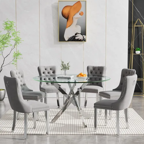 Miniatura 38 de Juego de 4 mesas de comedor de cristal para 4, juego de 4 mesas y sillas de cocina modernas, juego de mesa de comedor de cocina de 5 piezas con mesa