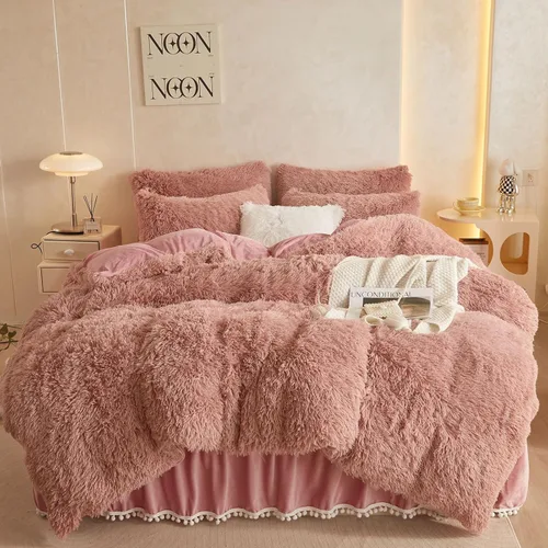 Miniatura 17 de Juego de Funda de Edredón Mullida Morada King, Juego de Ropa de Cama King de Piel Sintética Suave Peluda Morada 3 Piezas