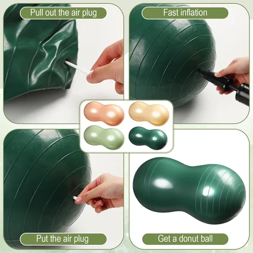Miniatura 2 de Libima 4 Pcs Peanut Ball 34x16 Inch Inflatable Sensory Pregnancy Yoga Exercise Bounce Ball Sport Balance Sitting Stability Fitness Balls with Pump
