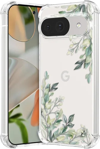 Miniatura 37 de RALEAVO - Funda floral para Google Pixel 7a, funda transparente con hojas y flores, diseño delgado y lindo para niñas y mujeres, cubierta de Verde