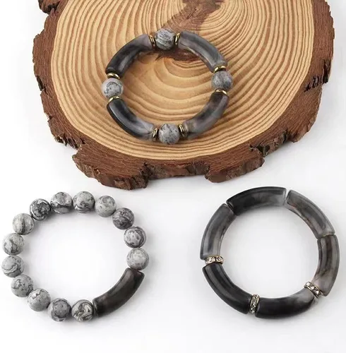 Miniatura 2 de Pulseras de cuentas para mujer, alivio del estrés, juego de 3 pulseras elásticas, piedras de cristal apilables, regalos para ella
