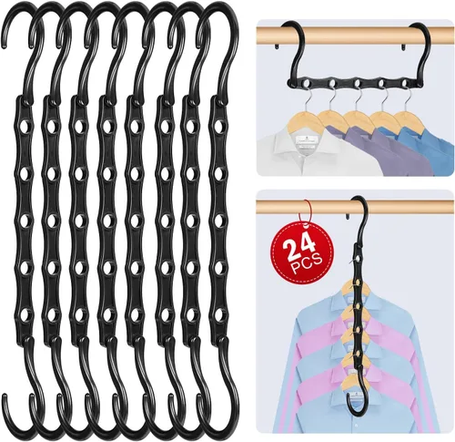 Magic Hanger - Paquete de 24 perchas multifuncionales para armario, organizador y almacenamiento, 5 agujeros, ahorro de espacio, apilador para