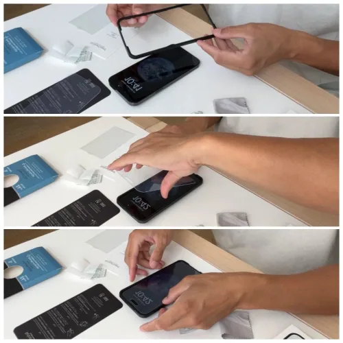 Miniatura 3 de Protector de pantalla de vidrio templado antiluz azul con iones plateados para iPhone 14 Pro Max, probado por SGS e Intertek, bloquea la luz azul
