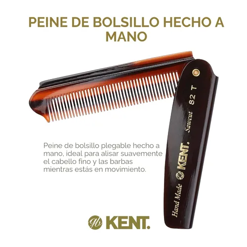 Miniatura 3 de Kent 82T Peine de bolsillo plegable hecho a mano para hombres, peine de dientes finos para peinar y alisar el cabello todos los días, para barba