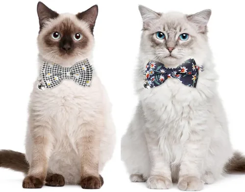 Miniatura 6 de Collar de gato con campanas, lindo corbatín para gato, paquete de 2 collares de seguridad a cuadros y flores para gatito para hembra, macho, gatos