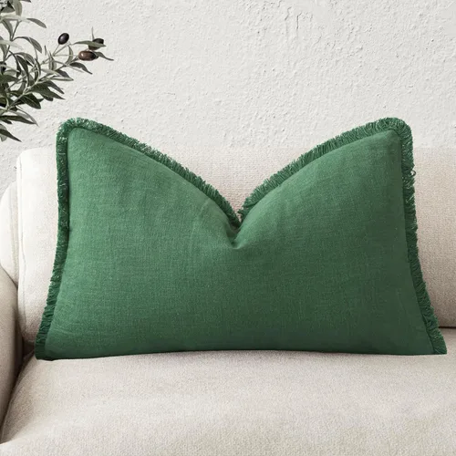 Miniatura 74 de Foindtower Fundas de almohada decorativas de lino con flecos, acogedora funda de cojín bohemia estilo farmhouse con borlas, funda de almohada