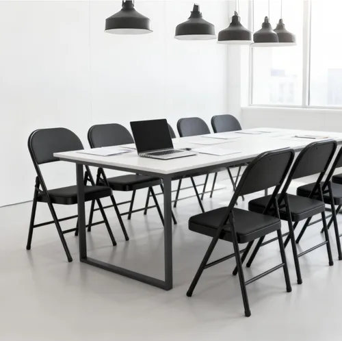 Miniatura 4 de SHGJ&SOFT Juego de 2 sillas plegables con asientos y respaldos acolchados, silla con marco de metal negro para interiores y exteriores, oficina
