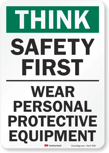 Miniatura 11 de SmartSign - S-2917-AL-14 Letrero "Think Safety First - Use equipo de protección personal" Aluminio de 10" x 14" Aluminio 10" x 14" Aluminio