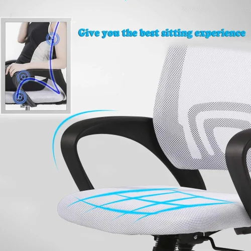 Miniatura 7 de Juego de 2 sillas ergonómicas de oficina, silla de escritorio de malla con soporte lumbar y reposabrazos, silla de escritorio ajustable para Blanco