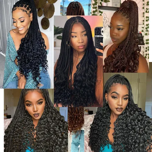 Miniatura 7 de Paquete de 7 trenzas de ganchillo con extremos rizados, paquete de 7 trenzas de ganchillo preenlazadas, caja diosa, trenzas de ganchillo
