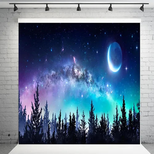 Miniatura 9 de AOFOTO Telón de fondo de bosque de cielo nocturno de 5 x 3 pies, universo, nebulosa, galaxia, cielo estrellado, fondo para fotos, luces coloridas