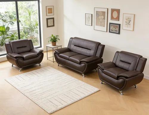 Miniatura 40 de Sofás Seccionales de Cuero, Conjuntos de Muebles de Sala de Estar, 3 Piezas Conjunto de Sofá Moderno para Sala de Blanco crema