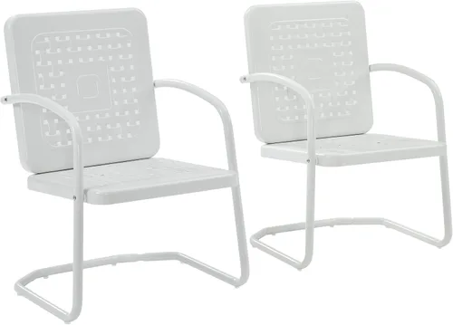 Miniatura 15 de Crosley Furniture Bates - Juego de 2 sillas para exteriores, sillas de patio de metal retro para comedor, porche, terraza, balcón, color rojo