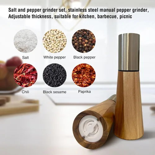 Miniatura 5 de Juego de molinillo de sal y pimienta, molinillo manual de sal y pimienta de acero inoxidable, grosor ajustable, adecuado para cocina, barbacoa