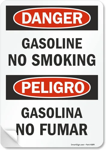 SmartSign Peligro - Etiqueta adhesiva OSHA de 3 mil laminada de poliéster adhesivo laminado de 3 mil, 10 x 7 pulgadas - Peligro - Gasolina No Fumar