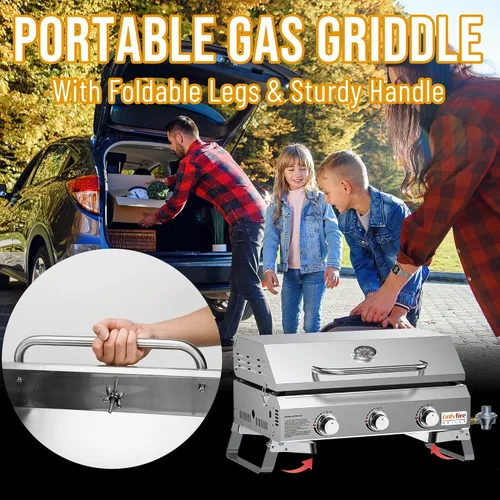 Miniatura 7 de ONLYFIRE GRILLS - Parrilla de mesa de gas con patas plegables, parrilla de gas propano portátil de 3 quemadores con tapa plana para cocinar al aire