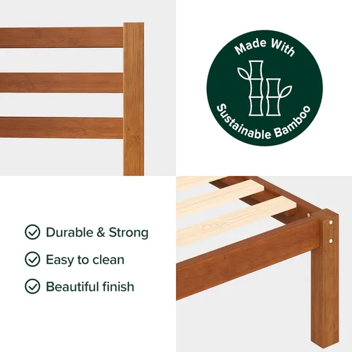 Miniatura 3 de Zinus Leah - Marco de cama de plataforma de bambú con cabecero, no necesita somiers, soporte de listones de madera, fácil de montar, tamaño Queen