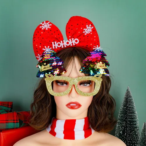 Miniatura 4 de Juego de 24 diademas de Navidad y marcos de gafas, recuerdos de fiesta de Navidad, lindo juego de anteojos con sombrero de Papá Noel, muñeco