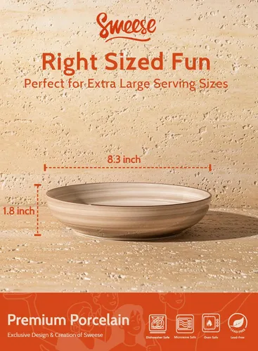 Miniatura 2 de Sweese Paquete de 6 cuencos de cerámica para pasta, neutros, extra grandes, 30 onzas líquidas, duradero, grado profesional