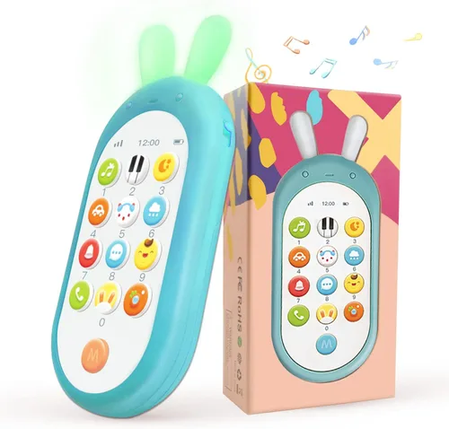 Richgv Juguete para teléfono celular para bebé, juguetes de aprendizaje sensorial con 12 funciones, efectos de luz y múltiples sonidos, juguetes de