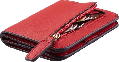 Miniatura 32 de Toughergun Cartera pequeña de cuero delgada para mujer con protección RFID, mini monedero bifold compacto con ventana de identificación transparente