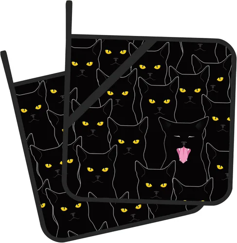 Juego de 2 soportes para ollas, diseño de gato negro, resistente al calor, para barbacoa, cocinar, hornear, comida caliente para mujeres y hombres,