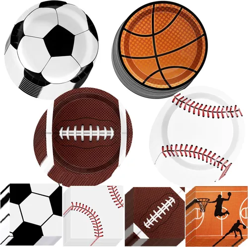 Decoraciones deportivas para fiestas de cumpleaños, 80 unidades, platos y servilletas para fiestas deportivas, béisbol, fútbol, baloncesto, rugby,